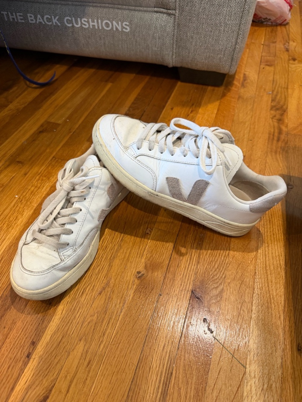 Veja White Sneakers with Beige 'V' Accents